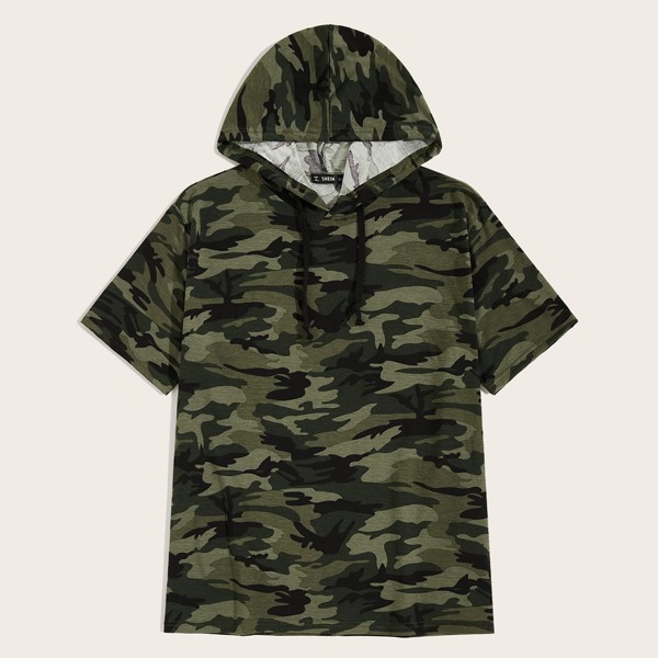 

Men Short Sleeve Drawstring Camo Hoodie