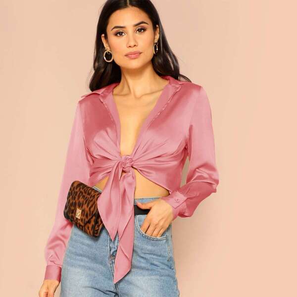

Tie Hem Satin Top