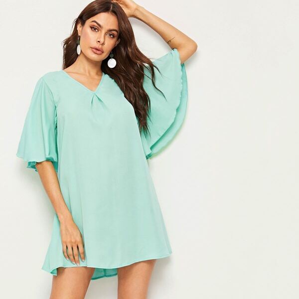 

Gathered Detail Flutter Sleeve Dress