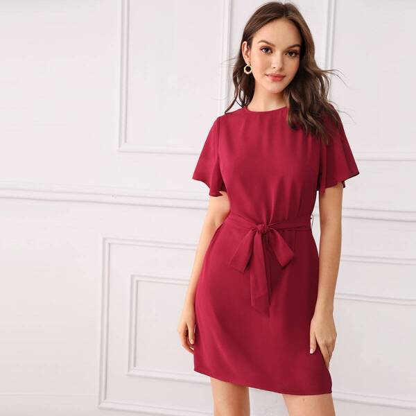 

Flutter Sleeve Self Belted Dress