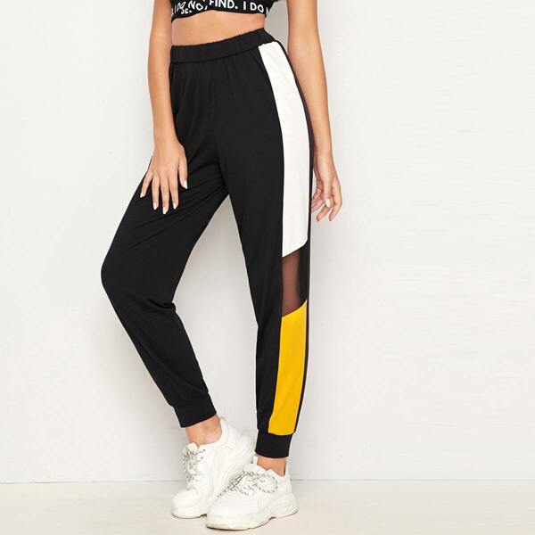 

Mesh Insert Colorblock Sweatpants, Black