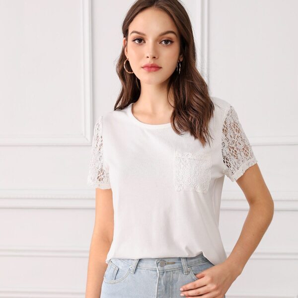 

Lace Pocket and Sleeve Solid Tee