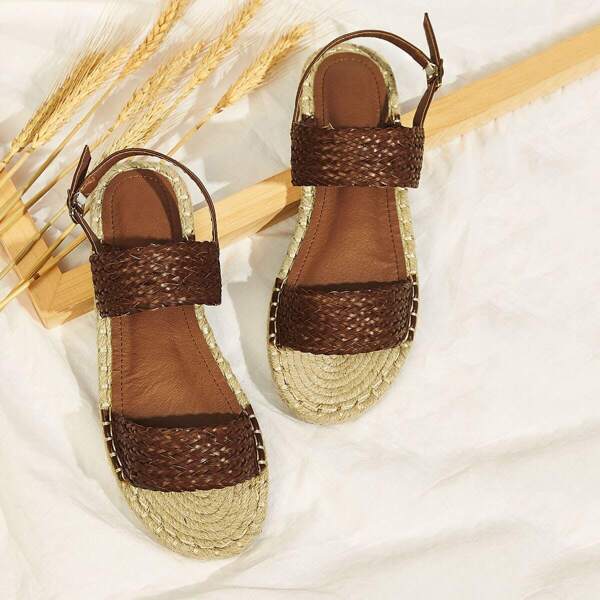 

Open Toe Slingback Espadrille Sandals, Brown