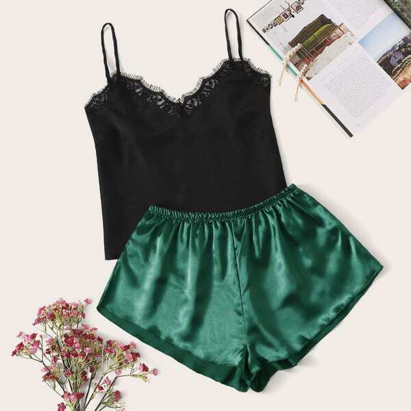 

Eyelash Lace Satin Cami PJ Set