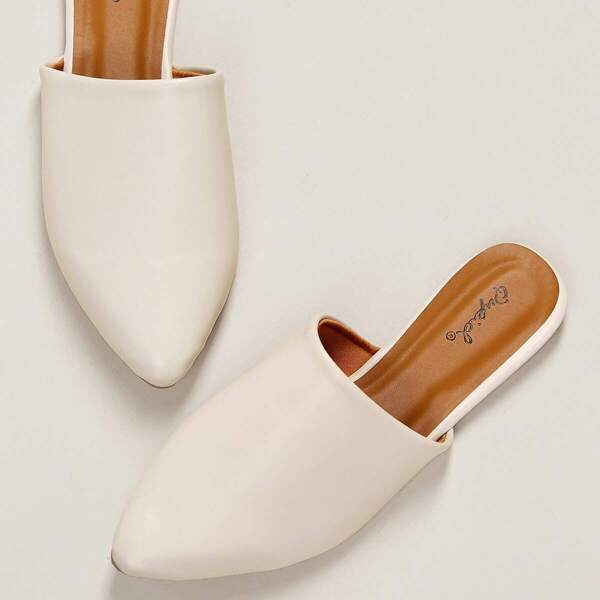 

Pointed Toe Flat Slip-On Slide Mules, White