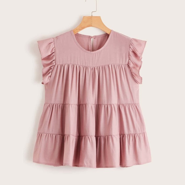 

Solid Frill Trim Smock Blouse