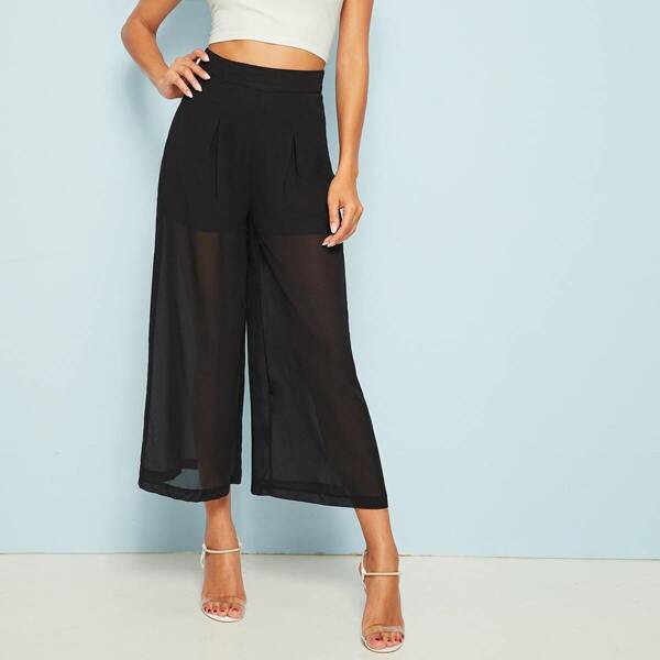 

Solid Wide Leg Pants, Black