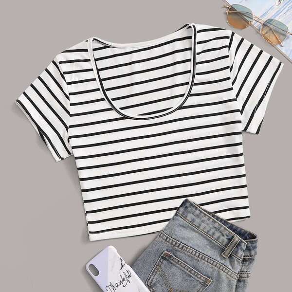 

Striped Scoop Neck Tee