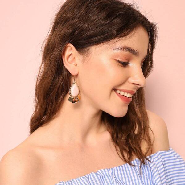 

Water Drop Decor Disc Drop Earrings 1pair