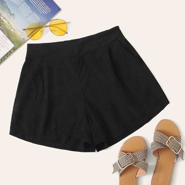 

Solid Slant Pocket Shorts, Black