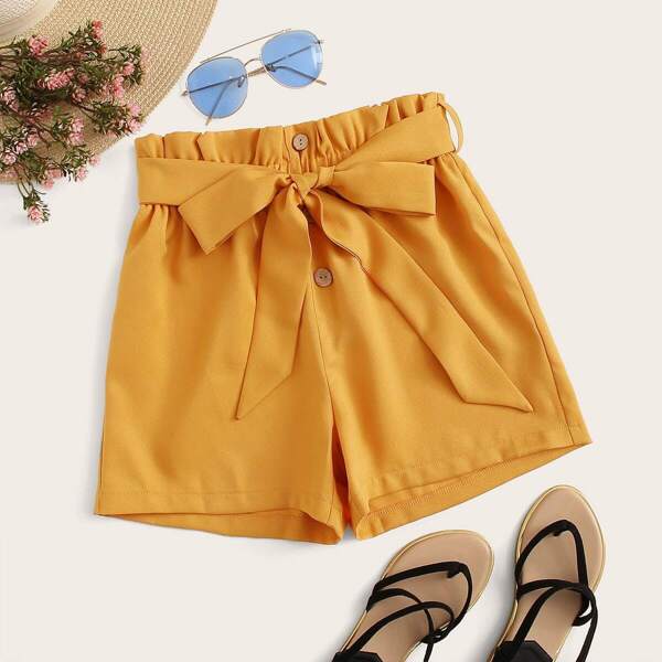 

Paperbag Waist Belted Button Detail Shorts