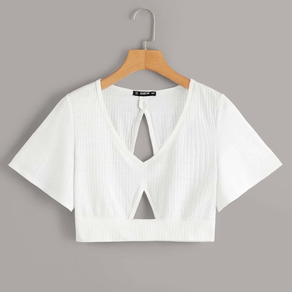 

Solid Cut-out Rib-knit Crop Top