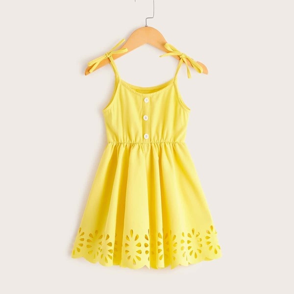

Toddler Girls Laser Cut Scallop Flare Slip Dress