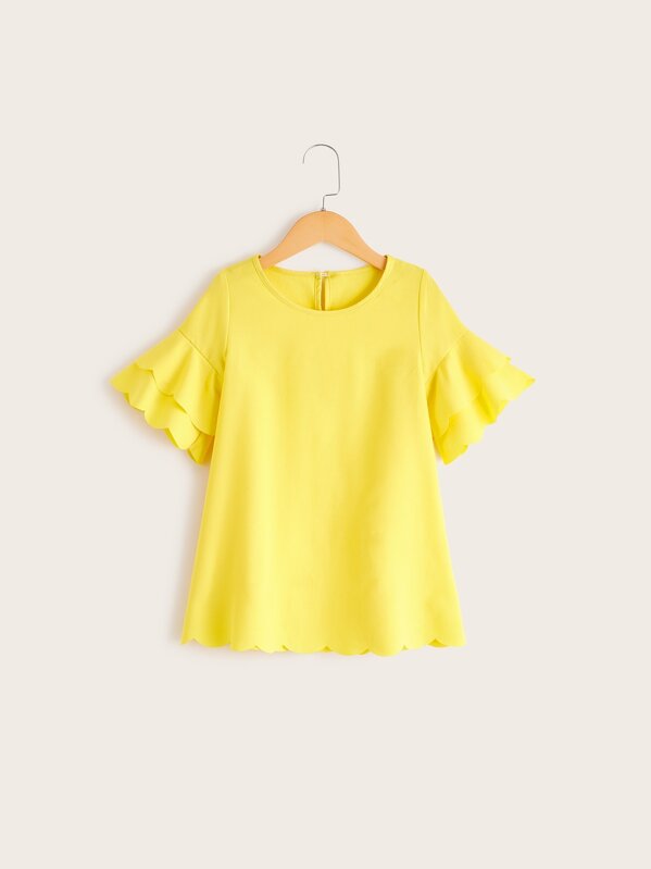 

Toddler Girls Scallop Flounce Sleeve A-line Dress, Yellow
