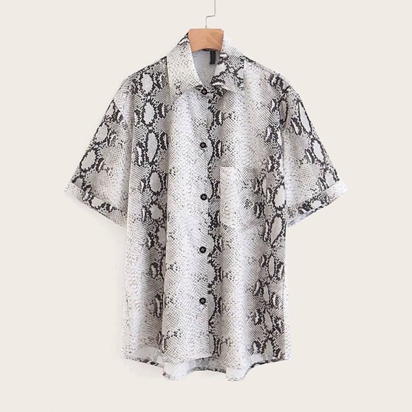 

Snakeskin Print Button Through Pocket Blouse