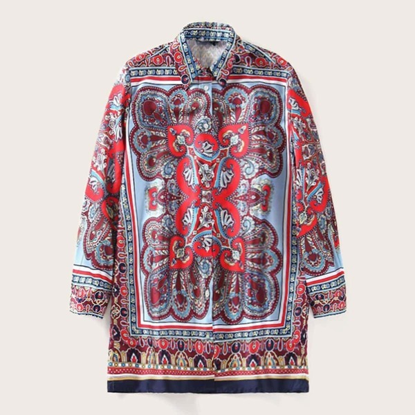 

Aztec Damask Print Button Through Oversized Blouse