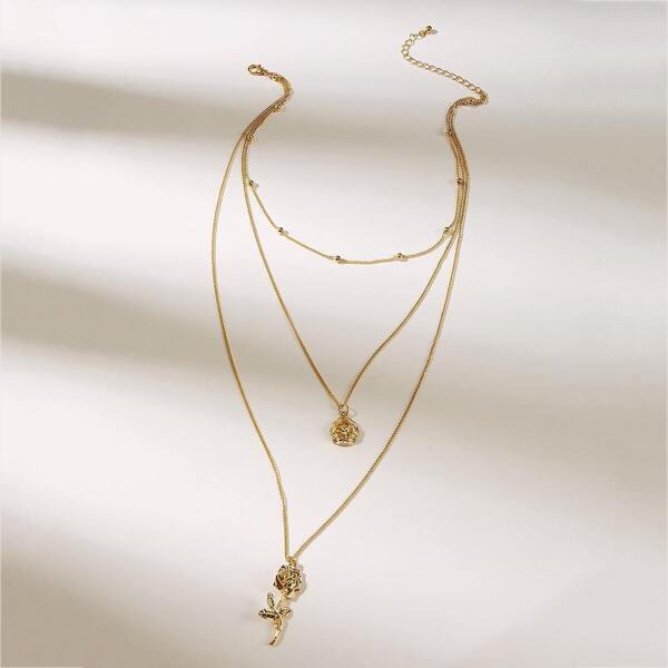 

Rose Pendant Chain Layered Necklace 1pc