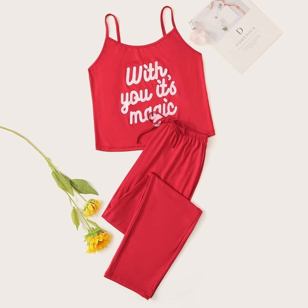 

Slogan Graphic Cami PJ Set, Red