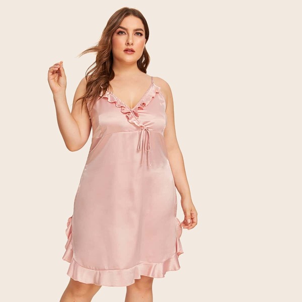 

Plus Frill Trim Satin Night Dress