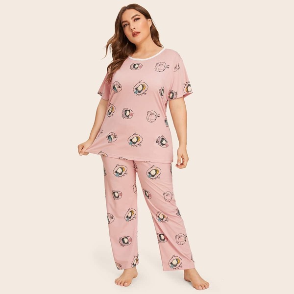 

Plus Cartoon Print Pajama Set