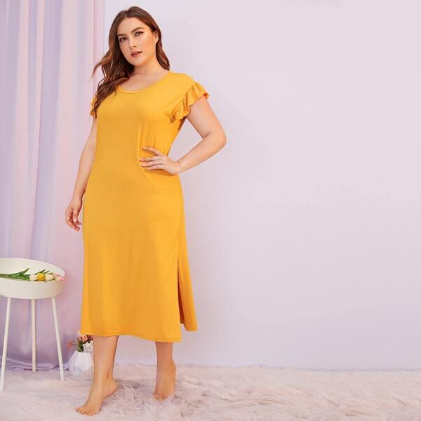 

Plus Ruffle Trim Split Side Night Dress, Yellow