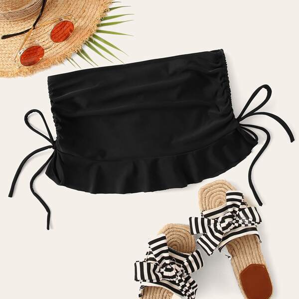 

Tie Side Ruffle Hem Skorts, Black