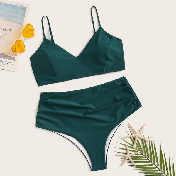 

Plus Spaghetti Strap Top With High Waist Bikini Set