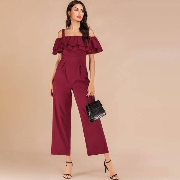 

Layered Ruffle Trim Zip Back Slip Jumpsuit
