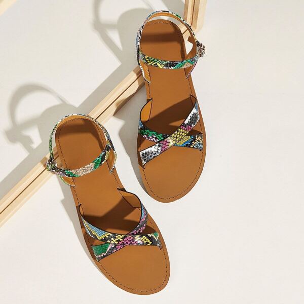 

Snakeskin Print Cross Strap Sandals
