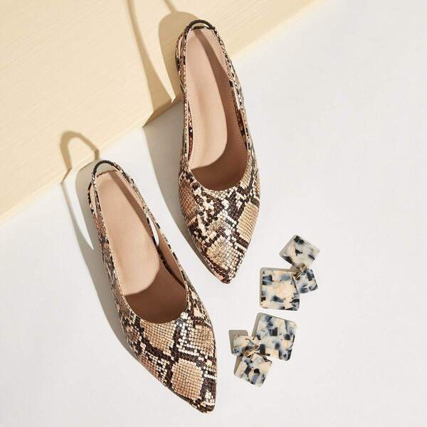 

Point Toe Snakeskin Print Slingback Flats