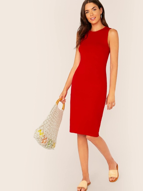 

Solid Jersey Knit Pencil Dress, Red, Aarika Wolf