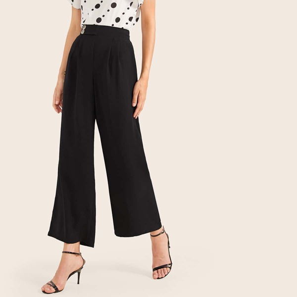 

Button Detail Elastic Waist Wide Leg Pants
