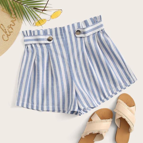 

Frill Trim Buttoned Detail Striped Shorts