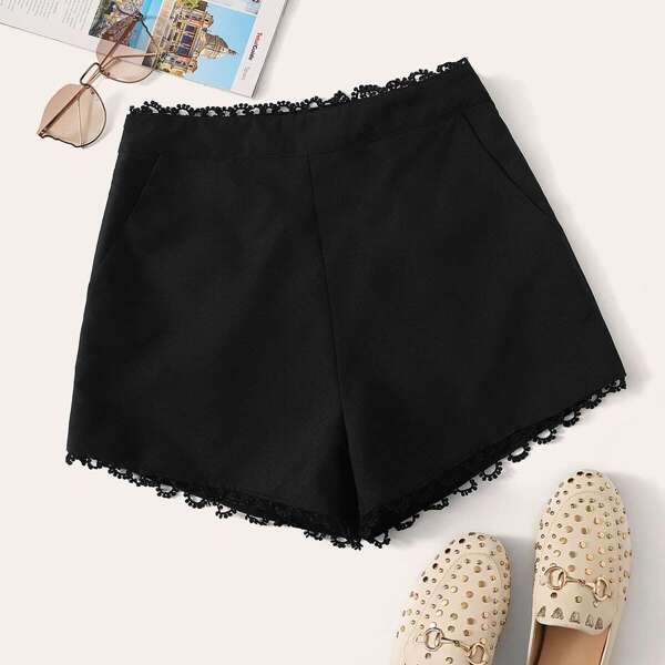 

Lace Trim High Waist Shorts