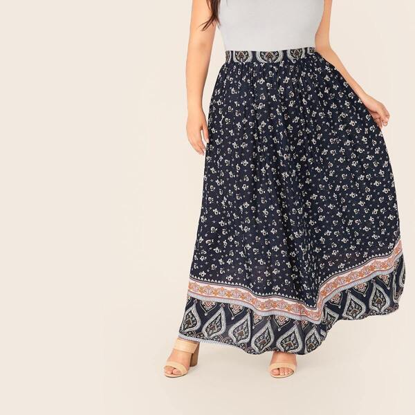 

Plus Floral & Paisley Print Maxi Skirt, Multicolor