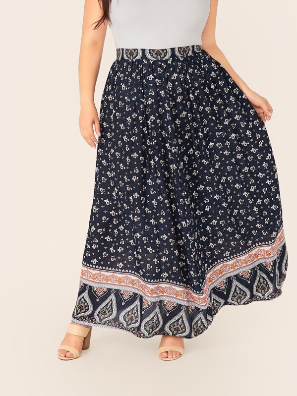 

Plus Floral & Paisley Print Maxi Skirt, Multicolor, Vanessa Romo