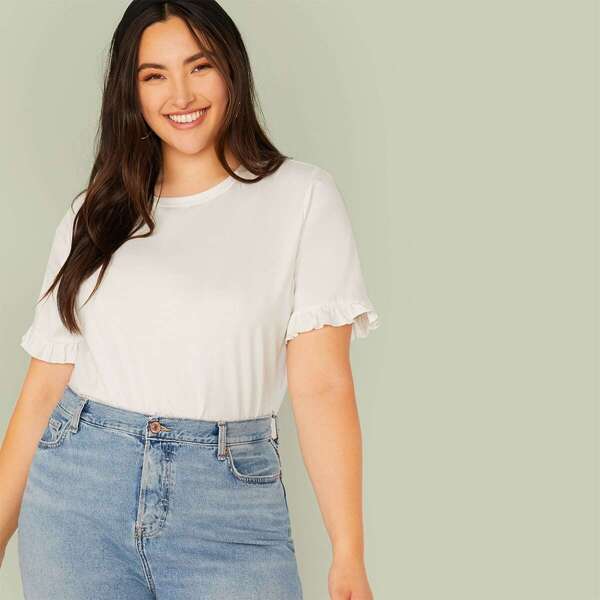 

Plus Solid Ruffle Cuff Top