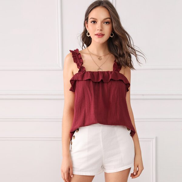 

Ruffle Trim Textured Cami Top