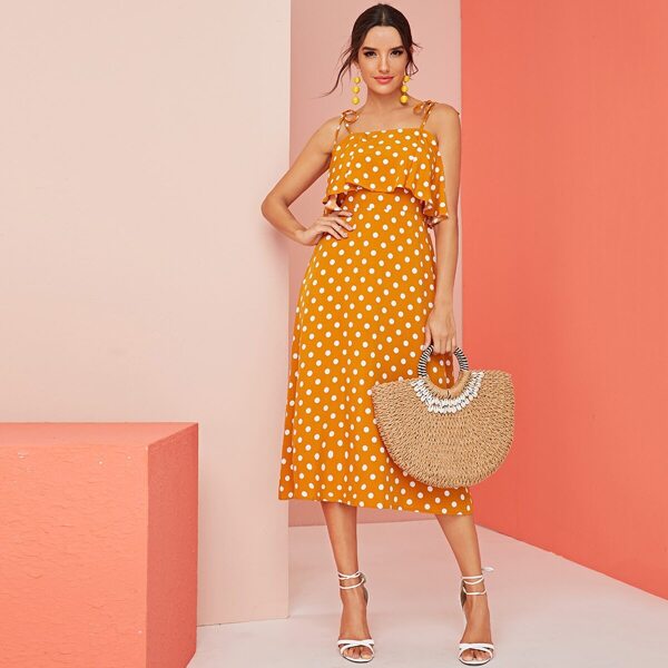 

Polka Dot Ruffle Trim Cami Dress