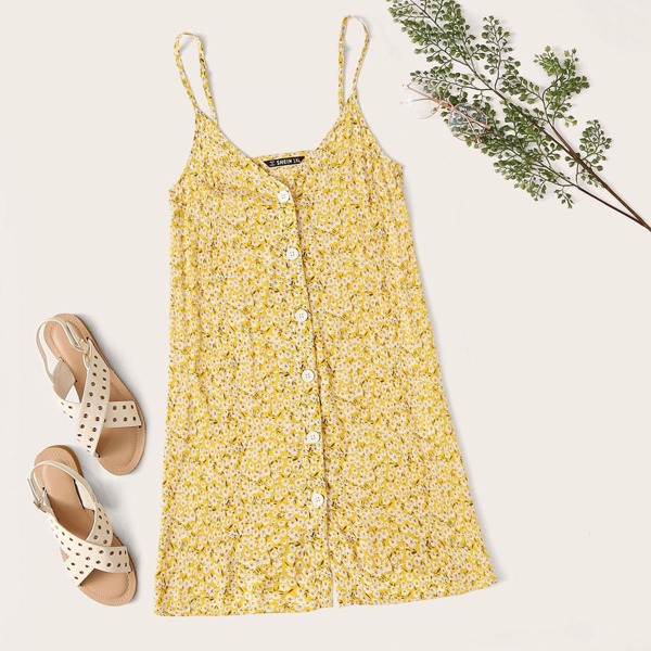 

Plus Single Breasted Ditsy Floral Cami Sundress