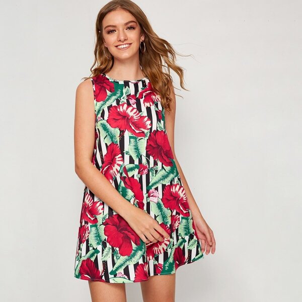 

Mixed Print Keyhole Back Tank Dress