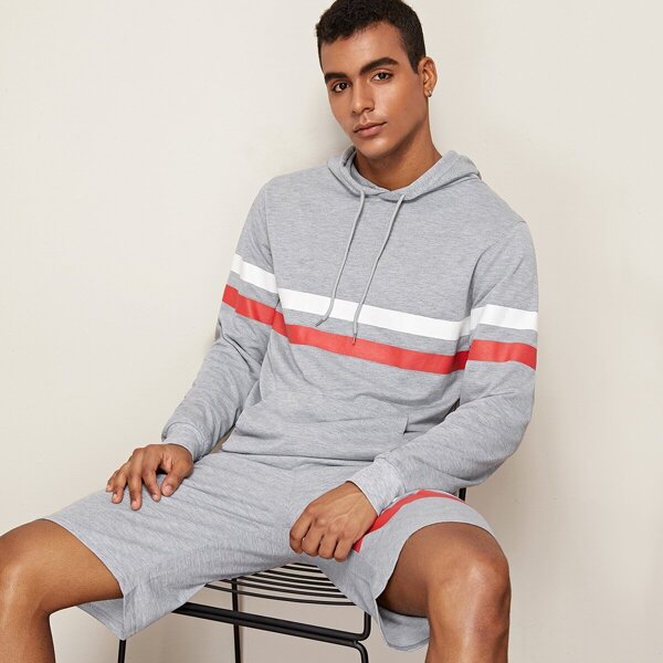 

Men Drawstring Contrast Striped Hoodie
