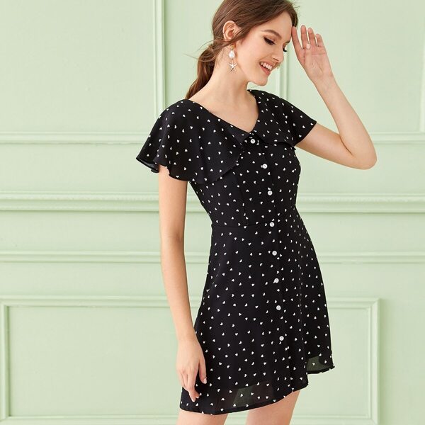 

Confetti Heart Print Shirt Dress