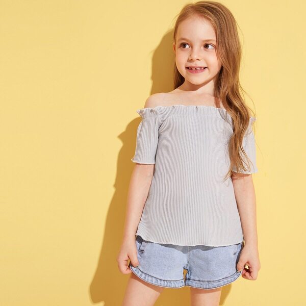 

Toddler Girls Striped Frill Trim Bardot Tee