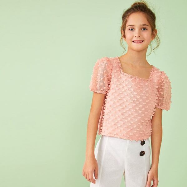 

Girls 3D Appliques Detail Frill Trim Top