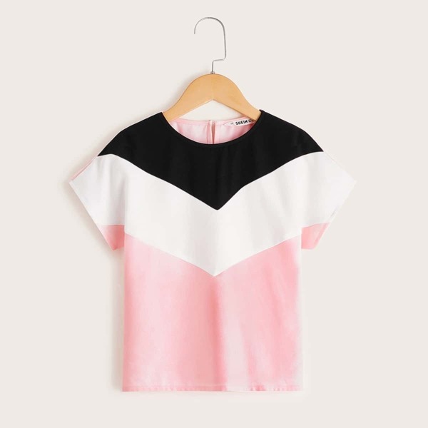 

Girls Keyhole Back Color-block Top, Multicolor
