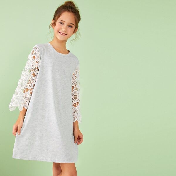 

Girls Contrast Guipure Lace Sleeve Dress