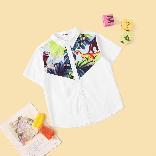 

Boys Dinosaur and Tropical Print Shirt, White