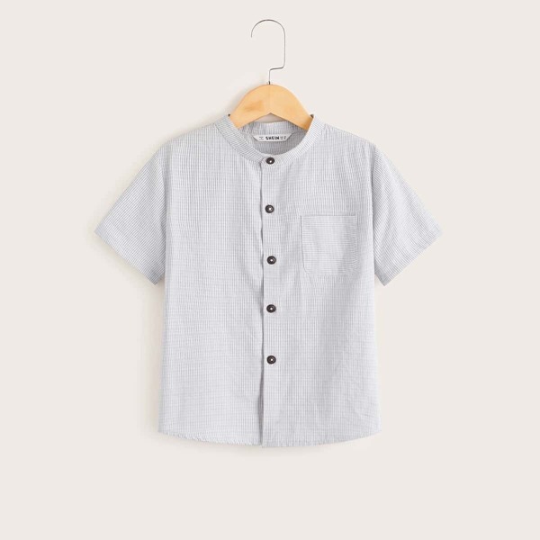 

Boys Striped Print Pocket Patch Shirt, Grey