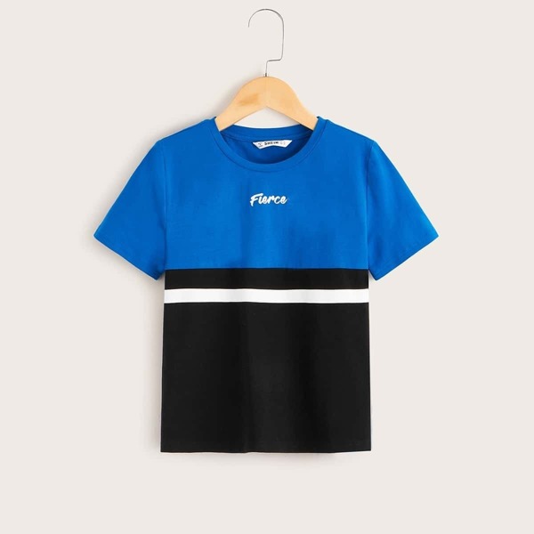 

Boys Letter Print Cut-and-sew Top, Multicolor
